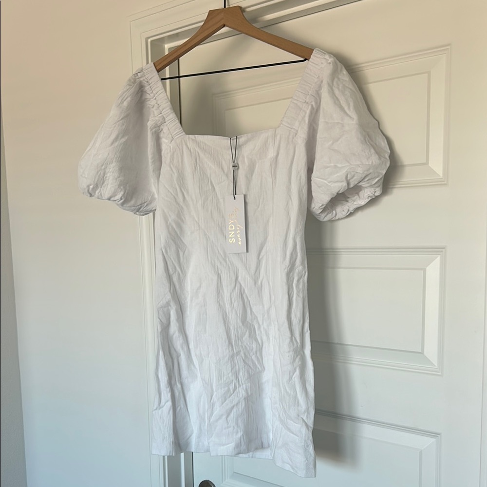 Petal & Pup White Ruched Puff Sleeve Mini Dress